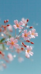 Pink Blossom Flowers Against Blue Sky