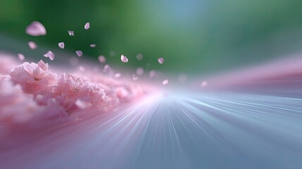 Pink Blossom Petals Falling on Soft Blurred Background