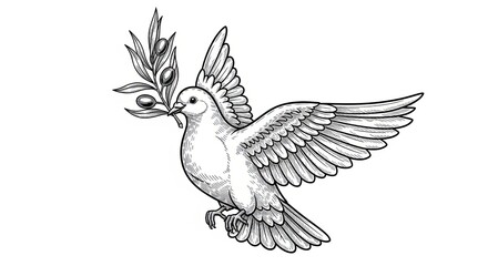 Obraz premium Engraved Dove Holding Olive Branch Symbolizing Peace