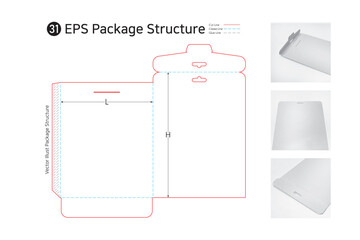 P1_31. It is a folder-type package that can store thin products and hang them on a hook to sell. package Dieline. Box structure.  