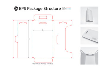P1_34. It is an easy cut hanger type packaging that can carry thin, lightweight products and hang them on a hook to sell. package Dieline. Box structure. 