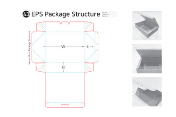 P1_43. It is a folding top open four-sided adhesive box and is used for lunch boxes, gimbap, salads, and vegetable packaging. package Dieline. Box structure. 