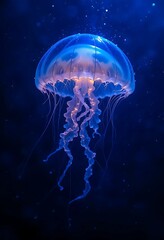Glowing Jellyfish in Dark Ocean - Bioluminescent Marine Life