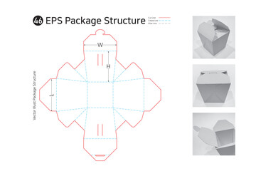 P1_46. It is an assembly box that is inexpensive and convenient as a take out packaging container. package Dieline. Box structure.