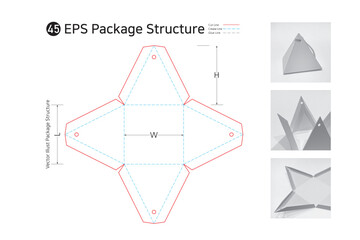 P1_45. This triangular horn type assembly box can be used for flowers, school supplies, pansies, accessories, and gift wrapping. package Dieline. Box structure.