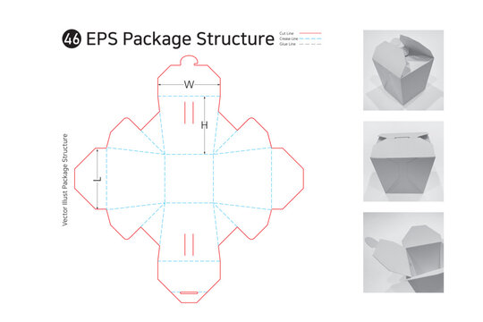 P1_46. It is an assembly box that is inexpensive and convenient as a take out packaging container. package Dieline. Box structure.