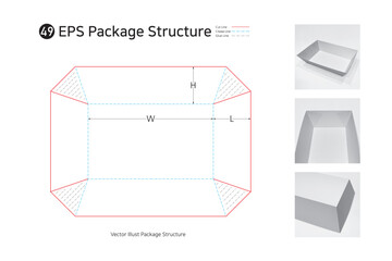 P1_49. It is a trapezoidal tray with four sides attached and can be used as a multipurpose paper plate. package Dieline. Box structure. 