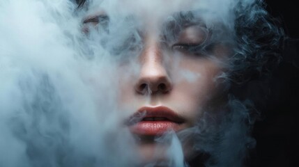 Close-up portrait of a woman's face, with her eyes closed and her lips slightly parted. she appears to be in a state of deep thought or contemplation.