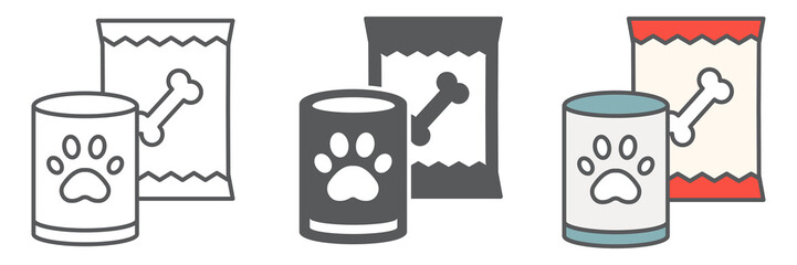 Pet food icon collection, tin can and meal, dog food sign vector set graphics, editable stroke linear icon, eps 10