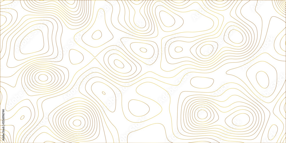 Poster Abstract white golden gradient Topographic line map pattern background. Contour elevation topographic and textured Background Modern design with White background with topographic wavy patte.	