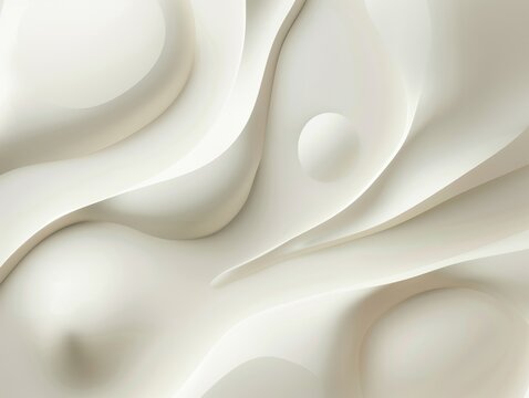 Smooth abstract 3D blob shapes floating in soft light, monochrome palette in beige and cream, futuristic and elegant, paper-like matte texture, minimal shadows