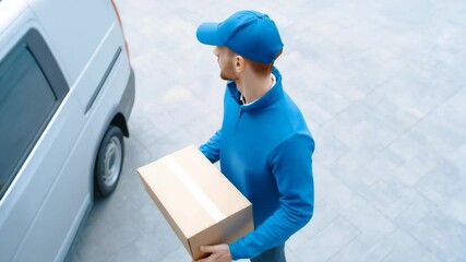 Delivering the Goods: A delivery person stands by their van, holding a package. A top-down view showcases dedication to service.