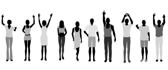 Silhouettes of men and women in summer fashion