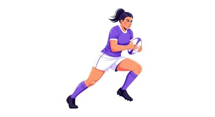 Naklejka premium Woman Rugby Player Running with Ball Illustration
