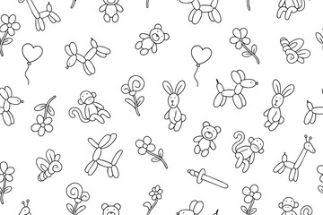 Obraz premium Seamless pattern from hand drawn balloons collection. Festive seamless pattern in doodle style. Birthday celebration party. Vector 