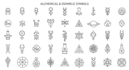 Alchemy Symbols Esoteric Icons Vector.