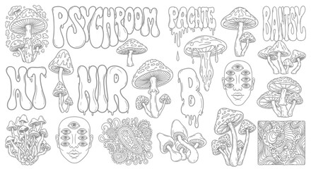 Obraz premium Psychedelic Mushroom Fantasy Art with Hippie Style.