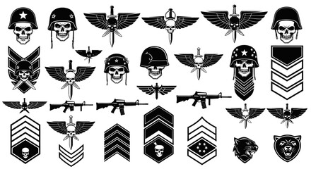 Military Skull Vector Graphic with Insignia Set.