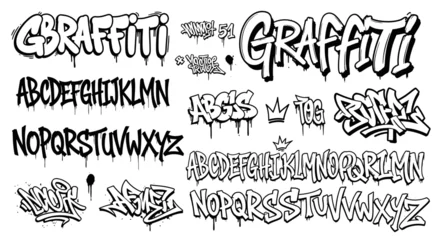 Acrylglasbilder Graffiti Graffiti Font Set Tag Style Vector.  © godsfavoritearts