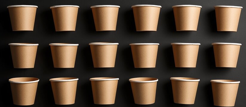Pattern of Paper Cups on Black Background