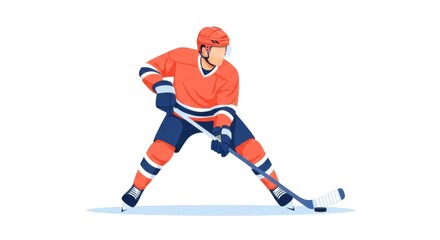 Naklejka premium Hockey Player in Orange Uniform