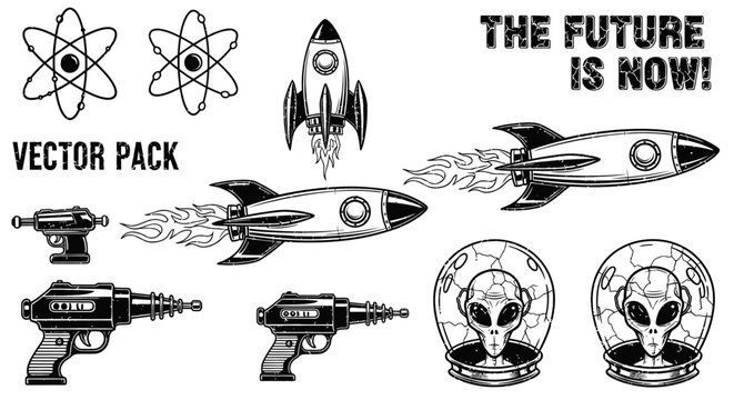 Space exploration vector set with future concept.