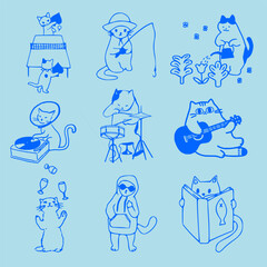 Doodle  cat and words pattern ,Cute cats illustration,Vector seamless pattern with cats