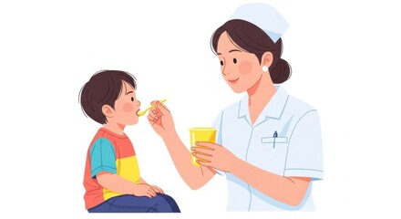 Obraz premium Nurse Feeding Child with Spoon