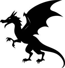 Dragon silhouette vector illustration, fantasy creature in black for tattoos, mythology, and epic design themes.