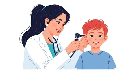 Doctor Examines Child Ear with Otoscope