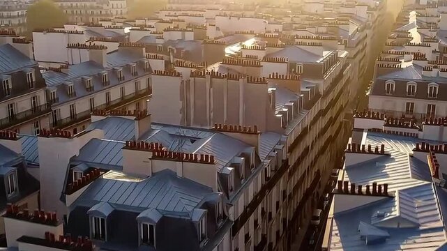 Sunset Rooftop View, Paris Architecture, Captivating Cityscape, Urban Environment, Aerial Perspective, Serenity Concept