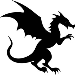 Fototapeta premium Mythical dragon silhouette vector, black beast illustration ideal for stories, legends, and powerful symbols. 