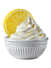 Lemon Slice with Cream in a Bowl Isolated on White