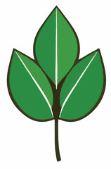 A minimalist vector image showing three vibrant green leaves with white vein details, against a black background, symbolizing nature, growth, or an eco-friendly theme.