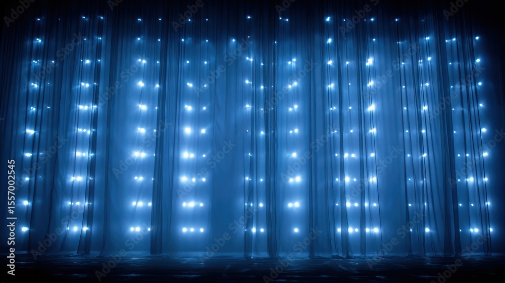Poster a mesmerizing array of blue lights illuminating a dark backdrop, creating a futuristic and captivati