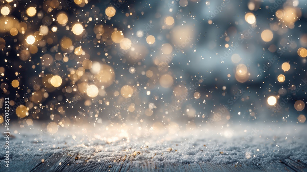 Poster a mesmerizing display of soft, shimmering bokeh lights creating a magical atmosphere in a winter set