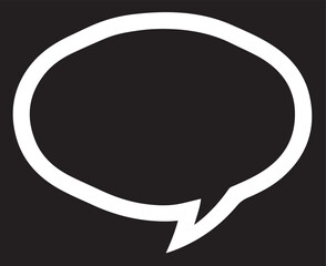 A clean, white outlined vector speech bubble with a rounded, oval shape and a pointer at the bottom right, set against a solid black background.