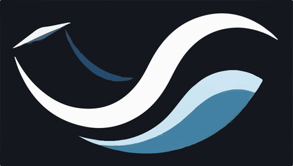 A minimalist abstract vector logo featuring two stylized white and blue wavy shapes, symbolizing dynamic flow, sound waves, or energy, on a dark background.