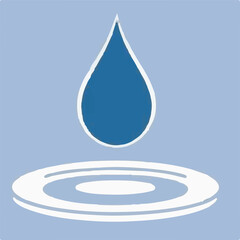 
A simple vector icon depicting a bold blue water droplet suspended above white ripples, all against a serene light blue background, symbolizing purity or hydration.
