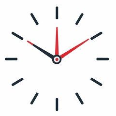 A crisp, minimalist vector icon of a clock face with dark gray hour markers, red minute and second hands, and a black hour hand, set on a white background.