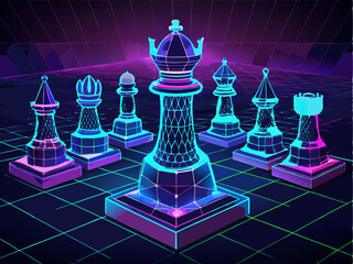 black chess king Complete Wireframe Chess Set Vector &ndash; Low Poly Digital Strategy Board