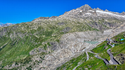 Furkapass, Furkapassstrasse, Luftaufnahme, Schweiz, Juni 2025