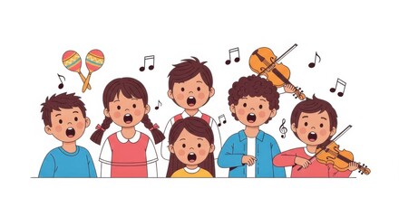 Children Singing and Playing Music