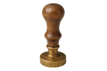 Vintage wooden brass stamp displaying historical authority, symbolic of authenticity against transparent backdrop