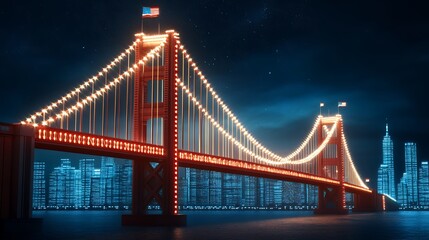 Naklejka premium Illuminated Bridge at Night in Pixel Art Style