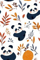 A flat style seamless pattern featuring pandas, isolate on white background, showcasing their playful interactions.