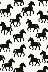 Black horses pattern elegantly on white