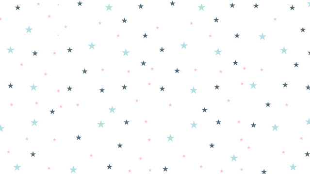 Cute pastel star seamless pattern background. Soft blue, pink, and navy stars on white. Perfect for nursery decor, baby shower, kids fabric, wrapping paper, or digital scrapbooking design.