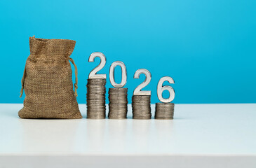 New year number 2026 on stack coins