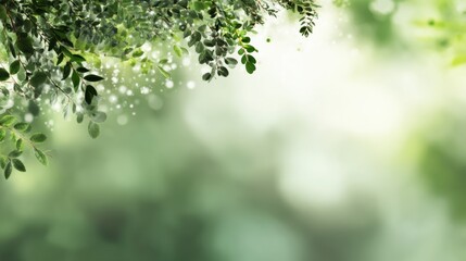 A serene view of green leaves and soft bokeh, creating a tranquil atmosphere filled with nature's beauty.